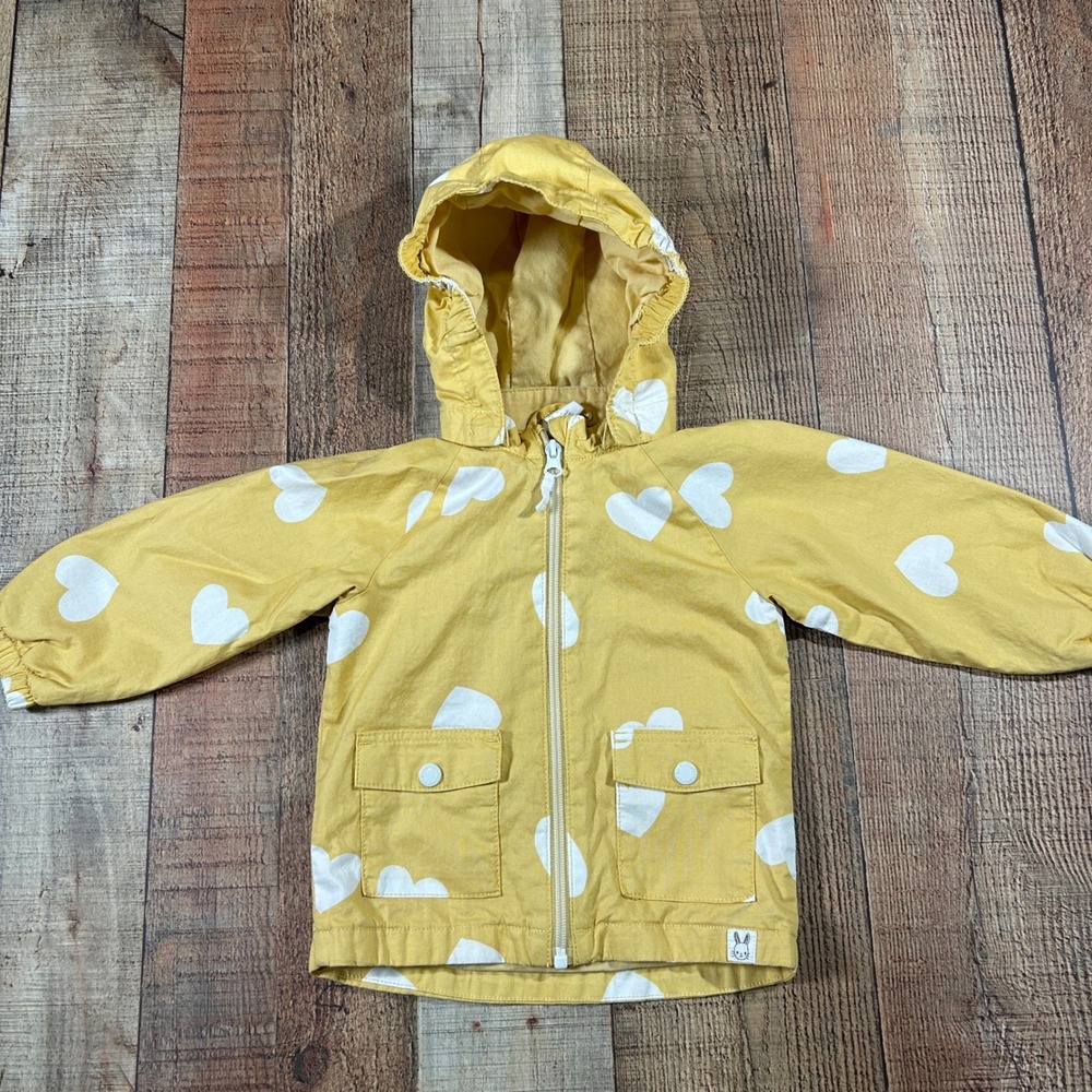 H&M Baby 9-12M Yellow Heart Jacket Hooded Cotton Cute Cottagecore Kids Girls